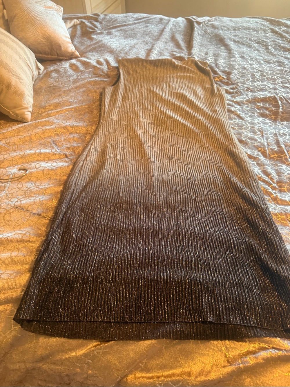 Metallic Ribbed silver and navy Maxi Dress - Sleek Evening Style